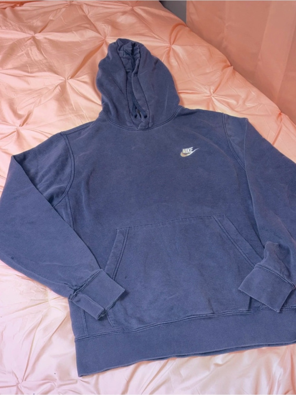 Nike Men's Blue Crewneck Hoodie with Small Swoosh